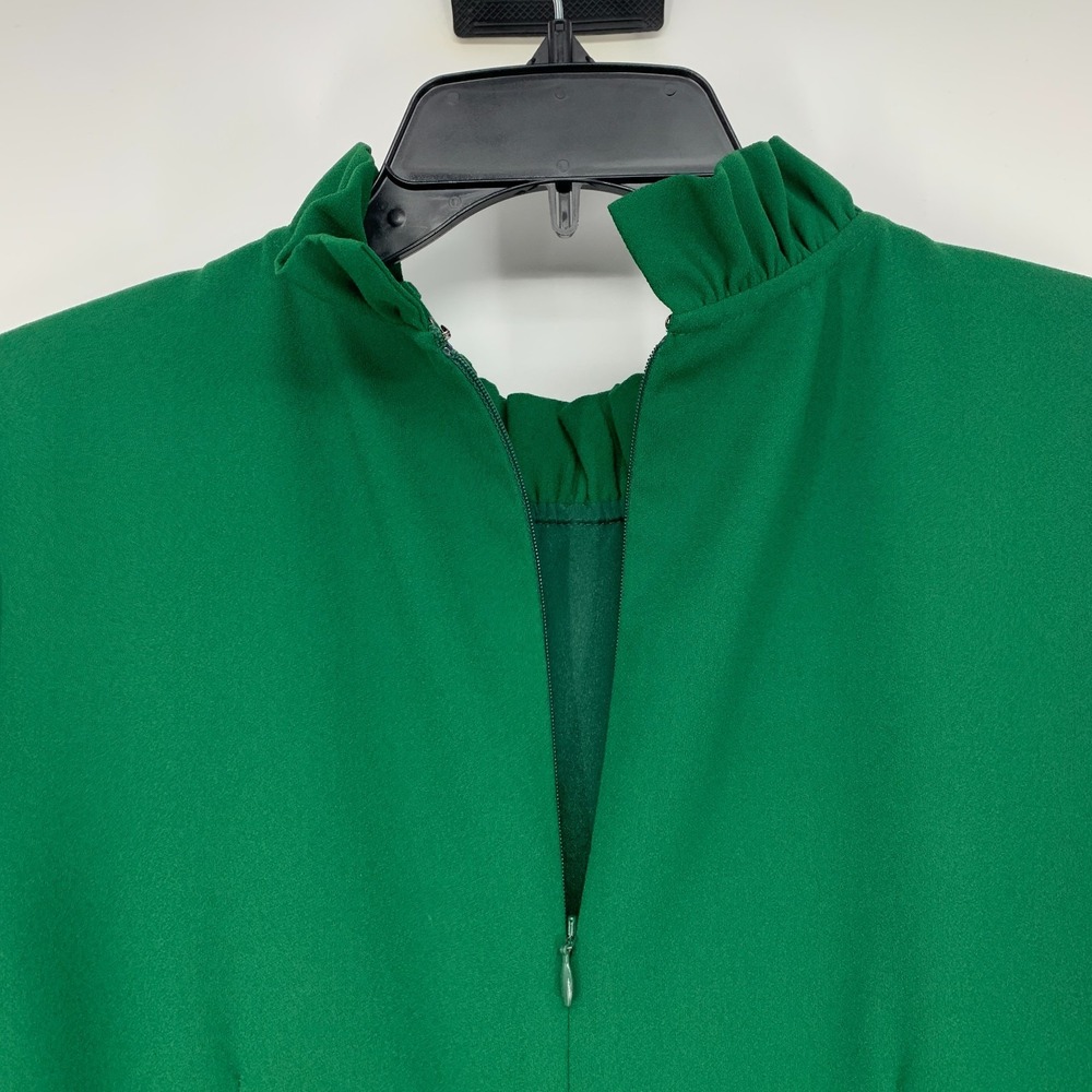 J.Crew Dress Green Crepe Ruffle Neck Bell Sleeve Shift Cocktail - Picture 13 of 14